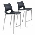 Homeroots 37.2 x 20.1 x 22.4 in. Black Faux Leather & Silver Modern Ergo Counter Chairs 396488